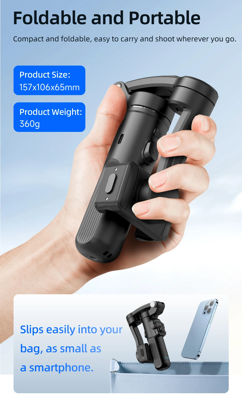 Stabilisateur Gimbal 3 Axes M02 avec Télécommande – Suivi Visage pour iPhone & Android | TikTok Vlog