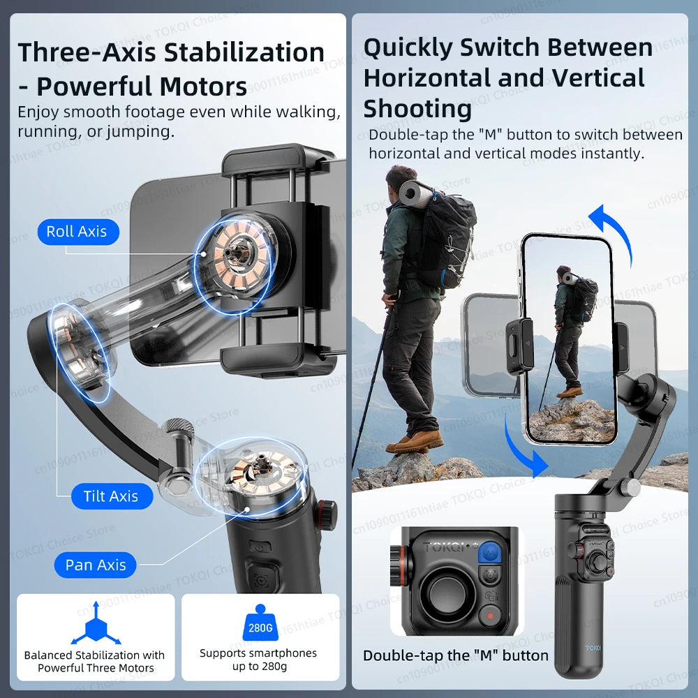 Stabilisateur Gimbal 3 Axes M02 avec Télécommande – Suivi Visage pour iPhone & Android | TikTok Vlog
