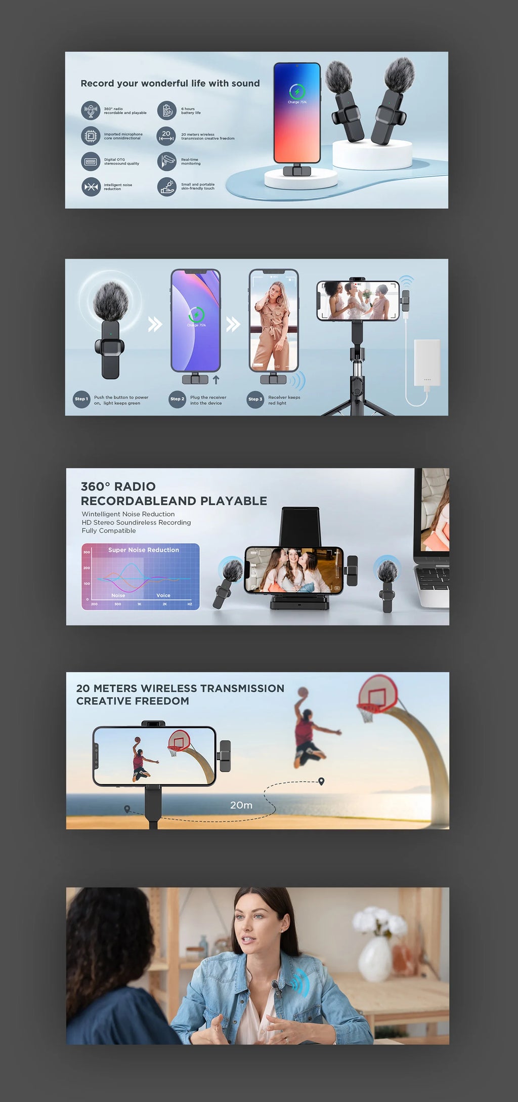 Microphone Lavalier Sans Fil pour Smartphone