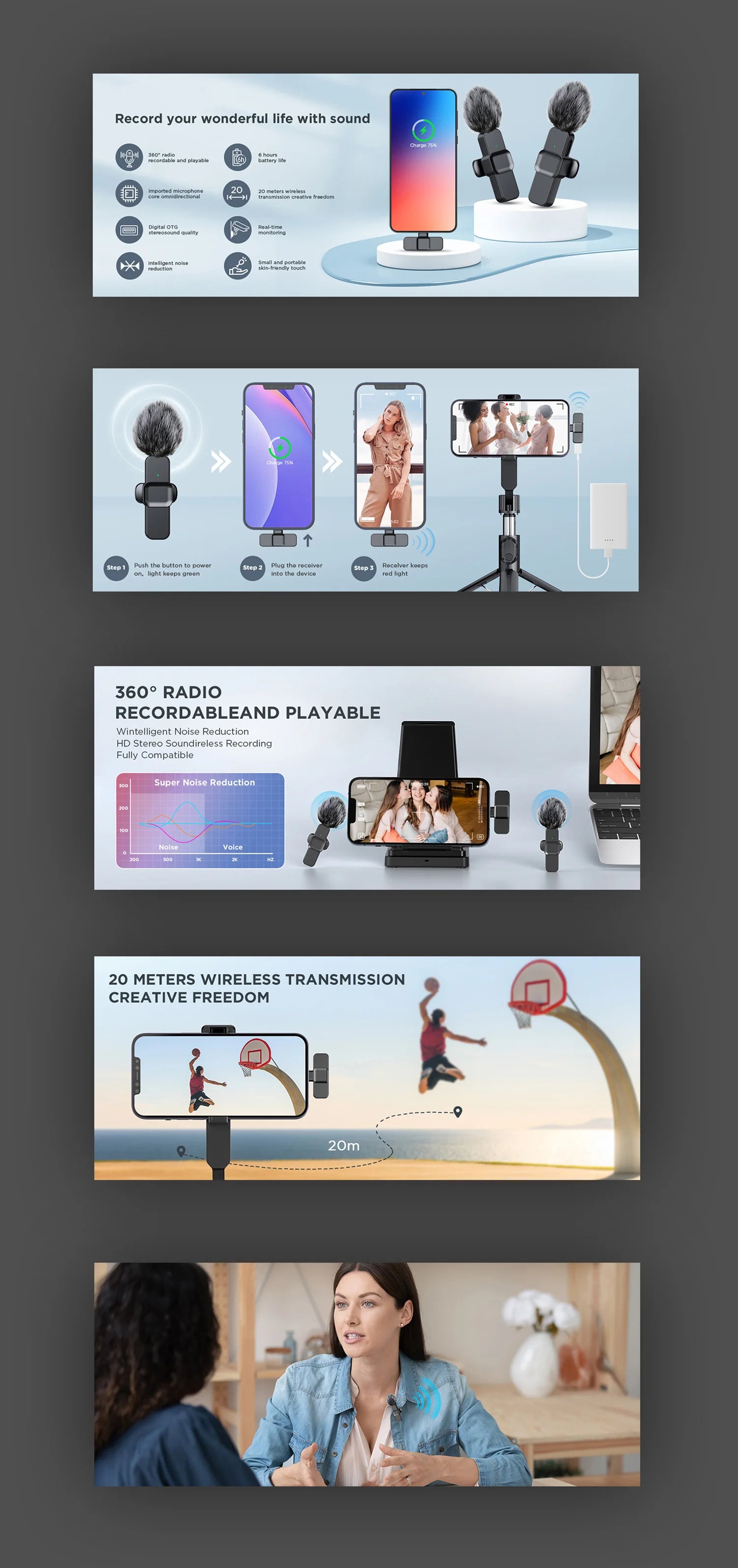 Microphone Lavalier Sans Fil pour Smartphone