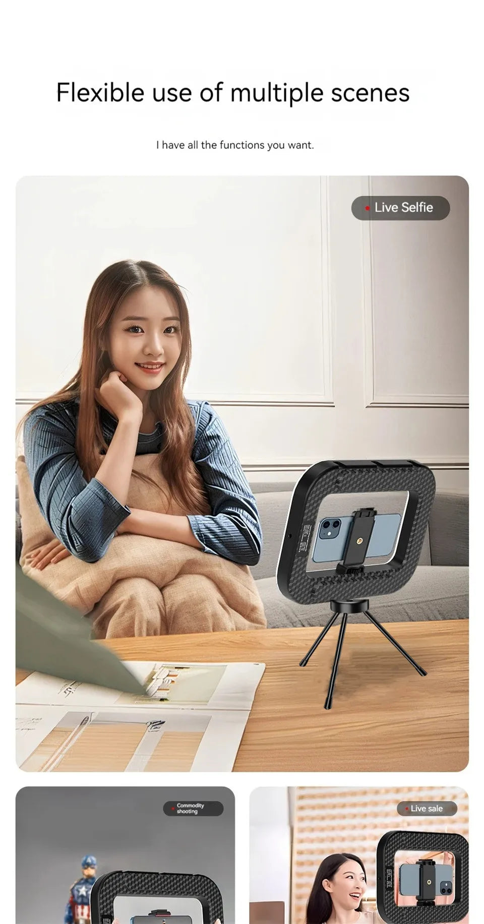 Ring Light LED Portable Rechargeable pour Smartphone – Lumière Selfie pour TikTok, Live et Vidéo