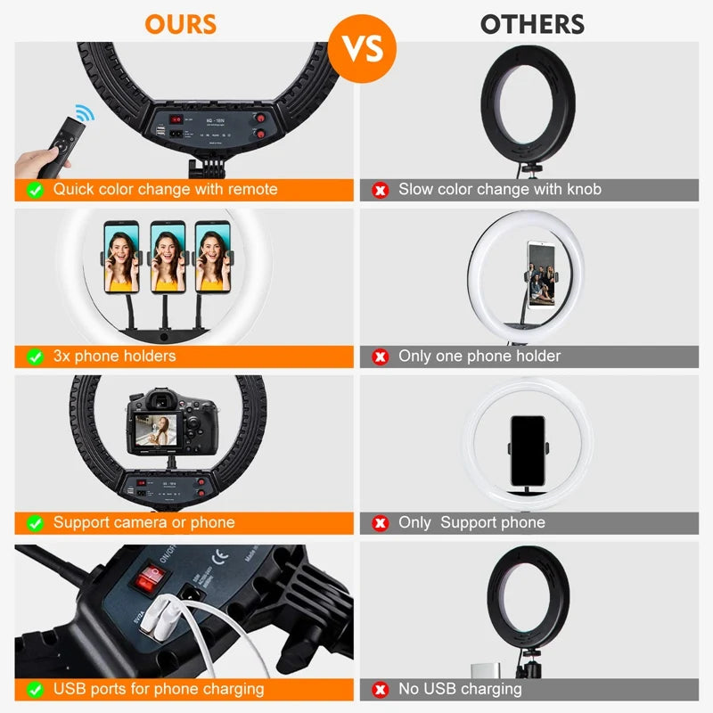 ing Light 18" avec Trépied Réglable – Lumière Studio pour Vlog, Streaming et Selfie