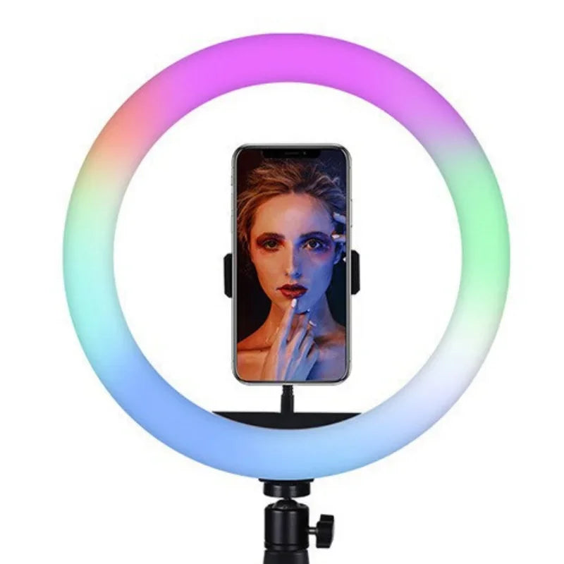 Anneau lumineux LED RGB avec trépied – Ring Light pour selfie, TikTok et vidéo
