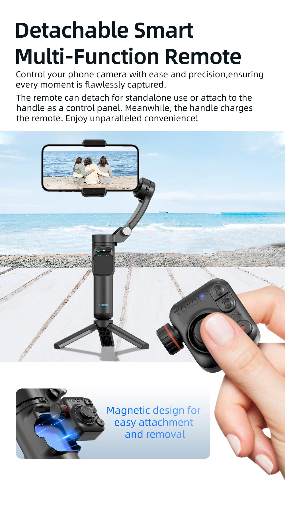 Stabilisateur Gimbal 3 Axes M02 avec Télécommande – Suivi Visage pour iPhone & Android | TikTok Vlog