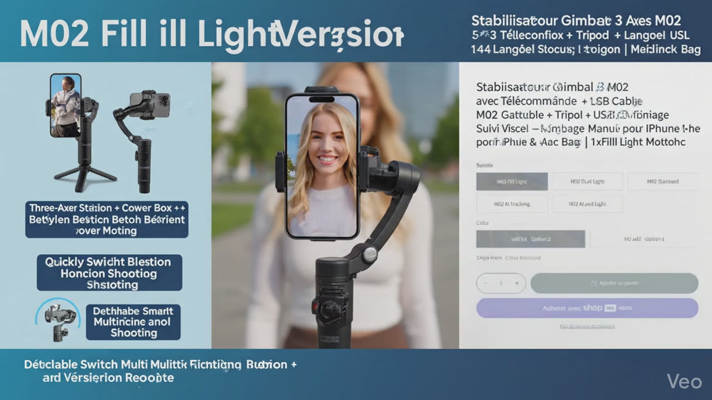 Stabilisateur Gimbal 3 Axes M02 avec Télécommande – Suivi Visage pour iPhone & Android | TikTok Vlog