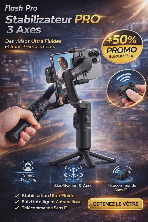 Stabilisateur Gimbal 3 Axes M02 avec Télécommande – Suivi Visage pour iPhone & Android | TikTok Vlog